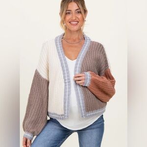 NWOT SIZE S OVERSIZED HYFVE Colorblock Knit Cardigan in Cream and Brown
